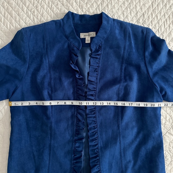 Dressbarn Blue Ruffle Open Jacket Blazer Size Large - Picture 6 of 9